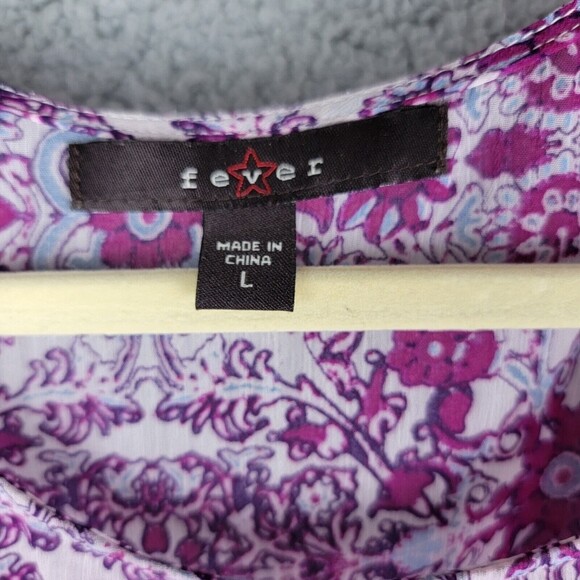 Fever Womens Blouse Top  Large Elastic Smocked Waist Tab Sleeves Sheer Floral - Picture 11 of 16